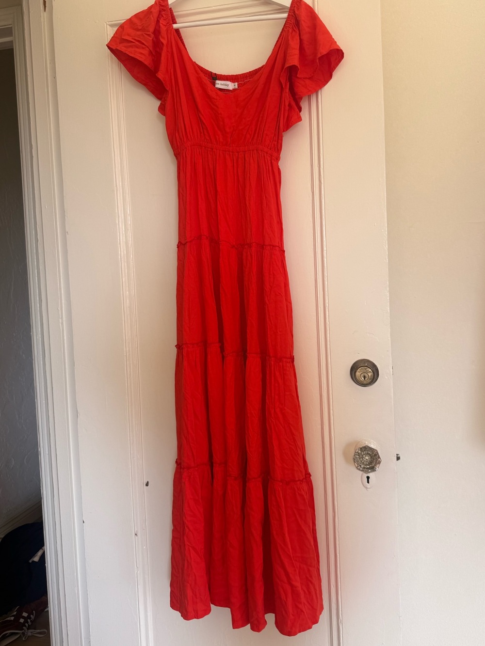 Red Maxi Dress with Flutter Sleeves